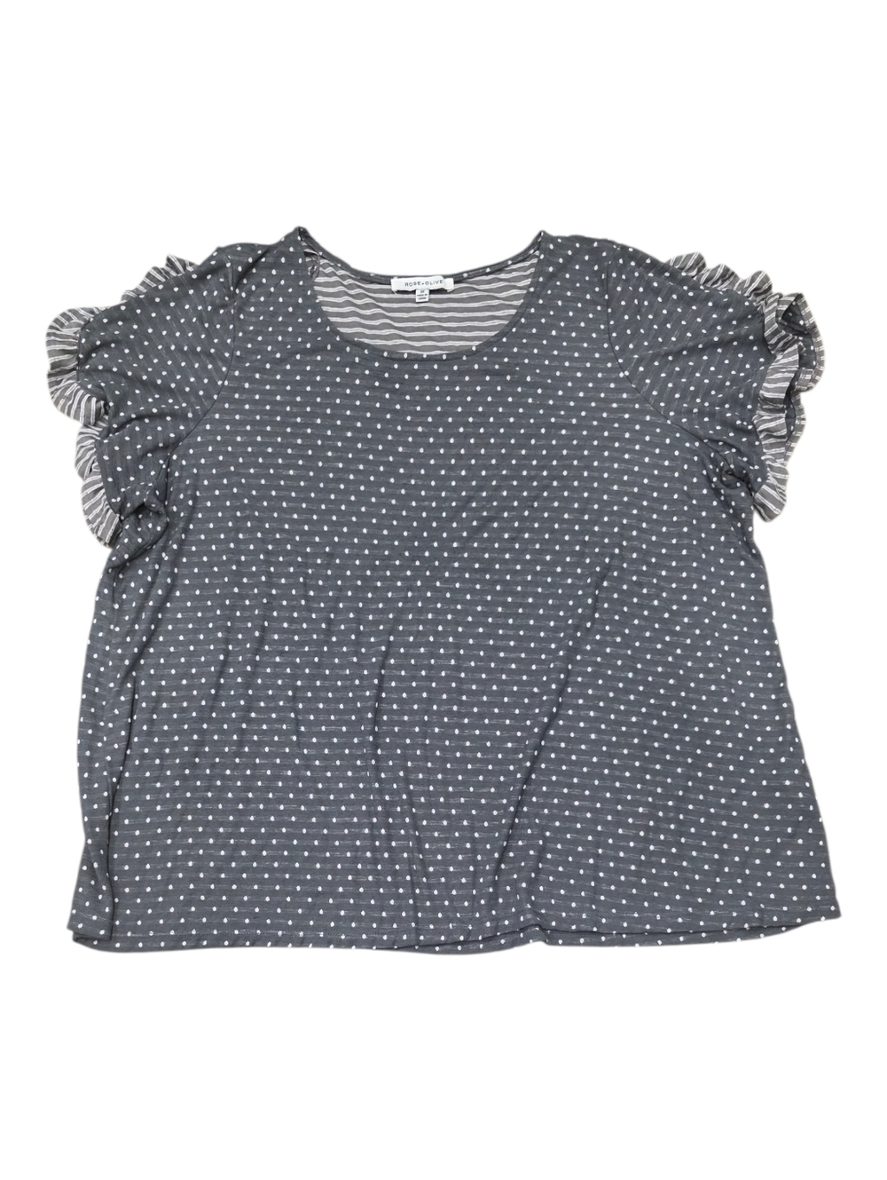 Rose & Olive Gray Polks Dot Stripe Ruffle Sleeve Scoop Neck Top 3x